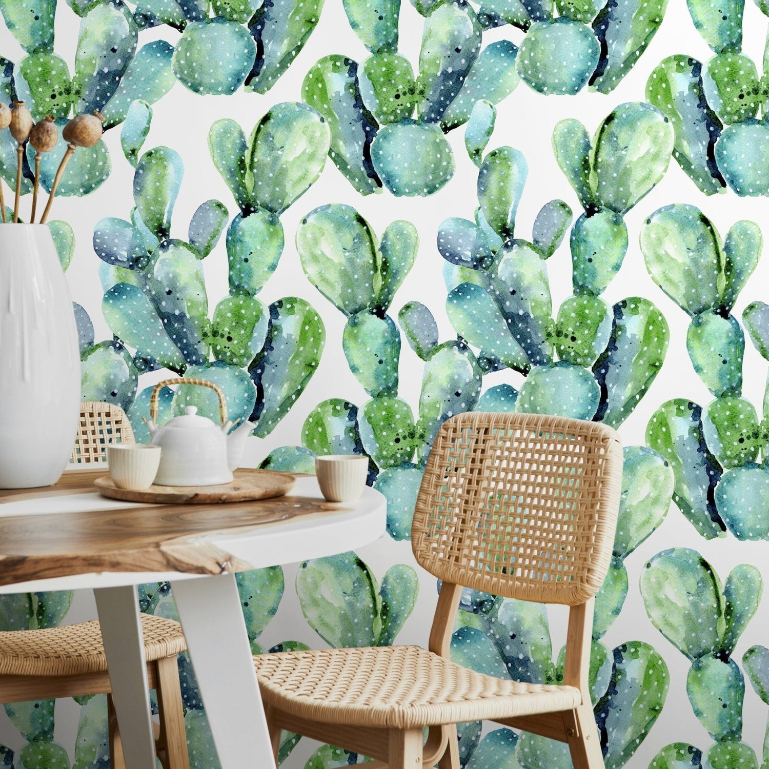 Watercolor Cacti Wallpaper - A241 - WallTrend