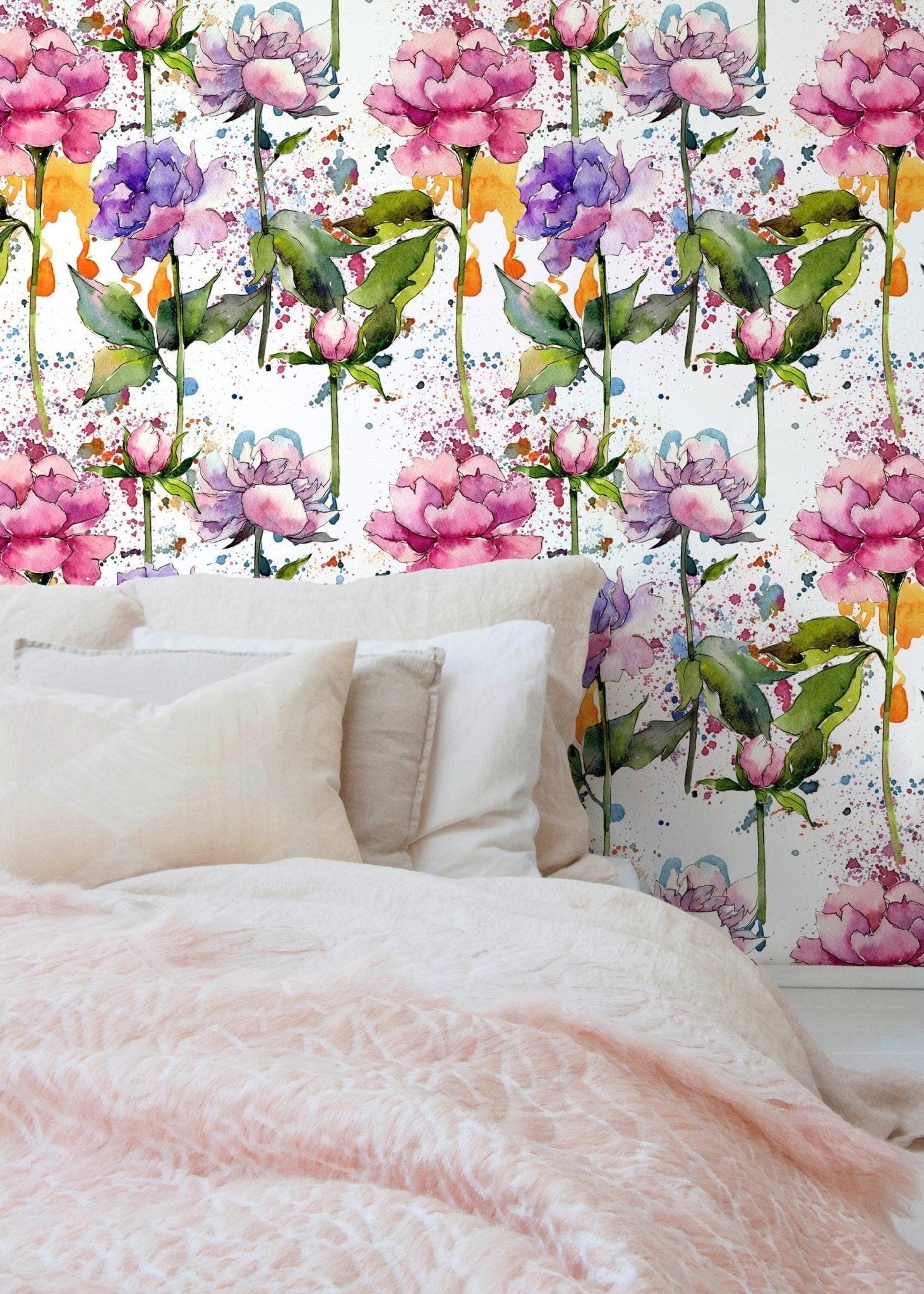 Watercolor Floral Symphony Wallpaper - B055 - WallTrend