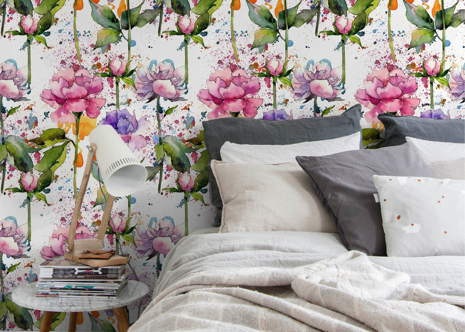 Watercolor Floral Symphony Wallpaper - B055 - WallTrend
