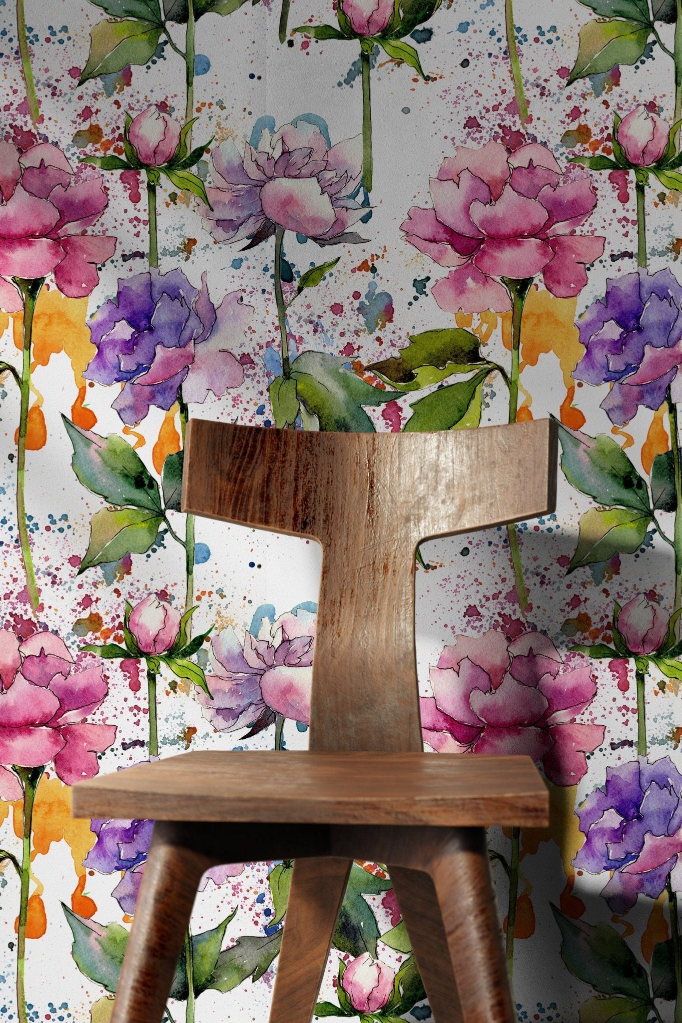 Watercolor Floral Symphony Wallpaper - B055 - WallTrend