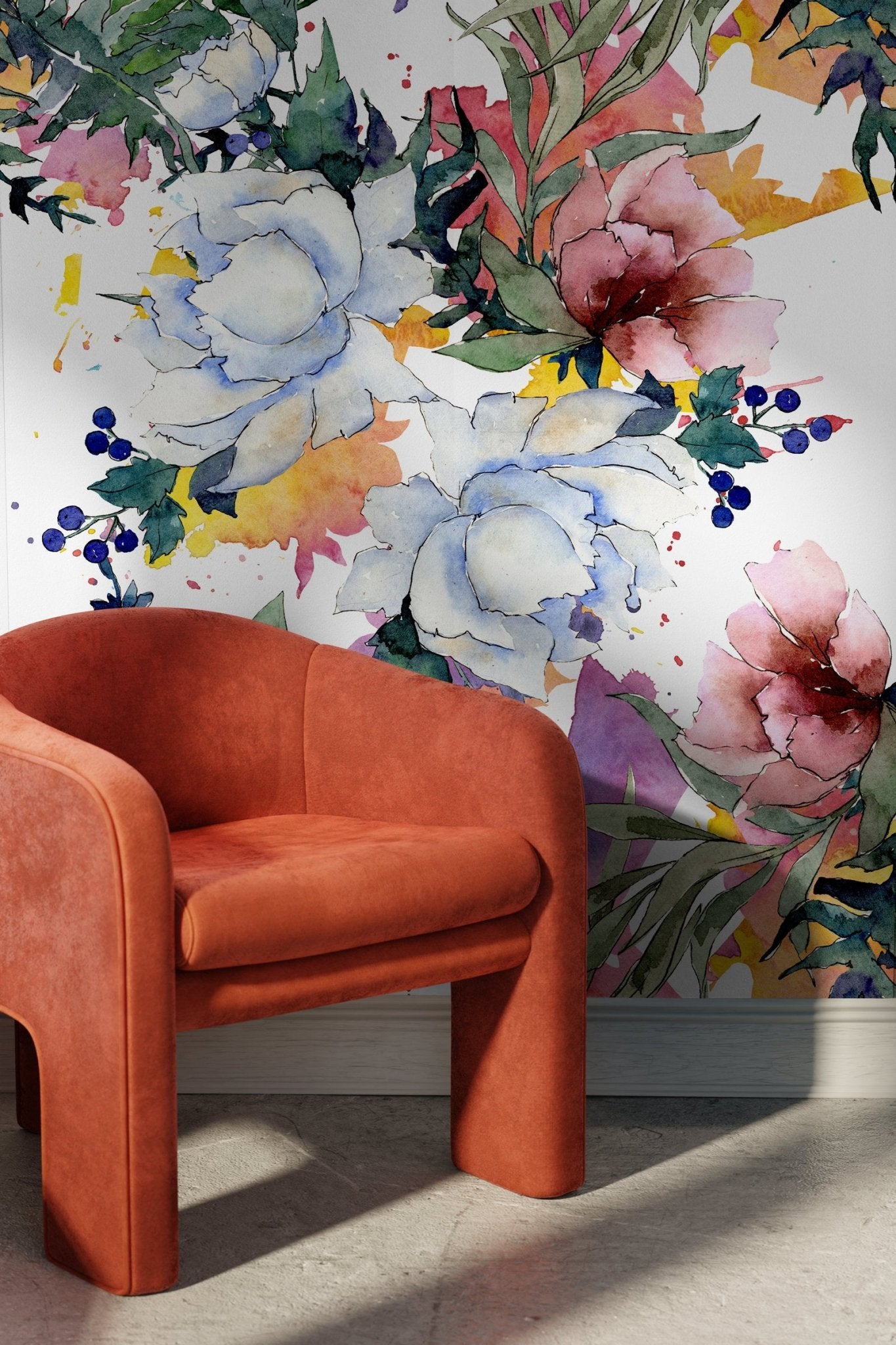 Watercolor Floral Symphony Wallpaper - B110 - WallTrend