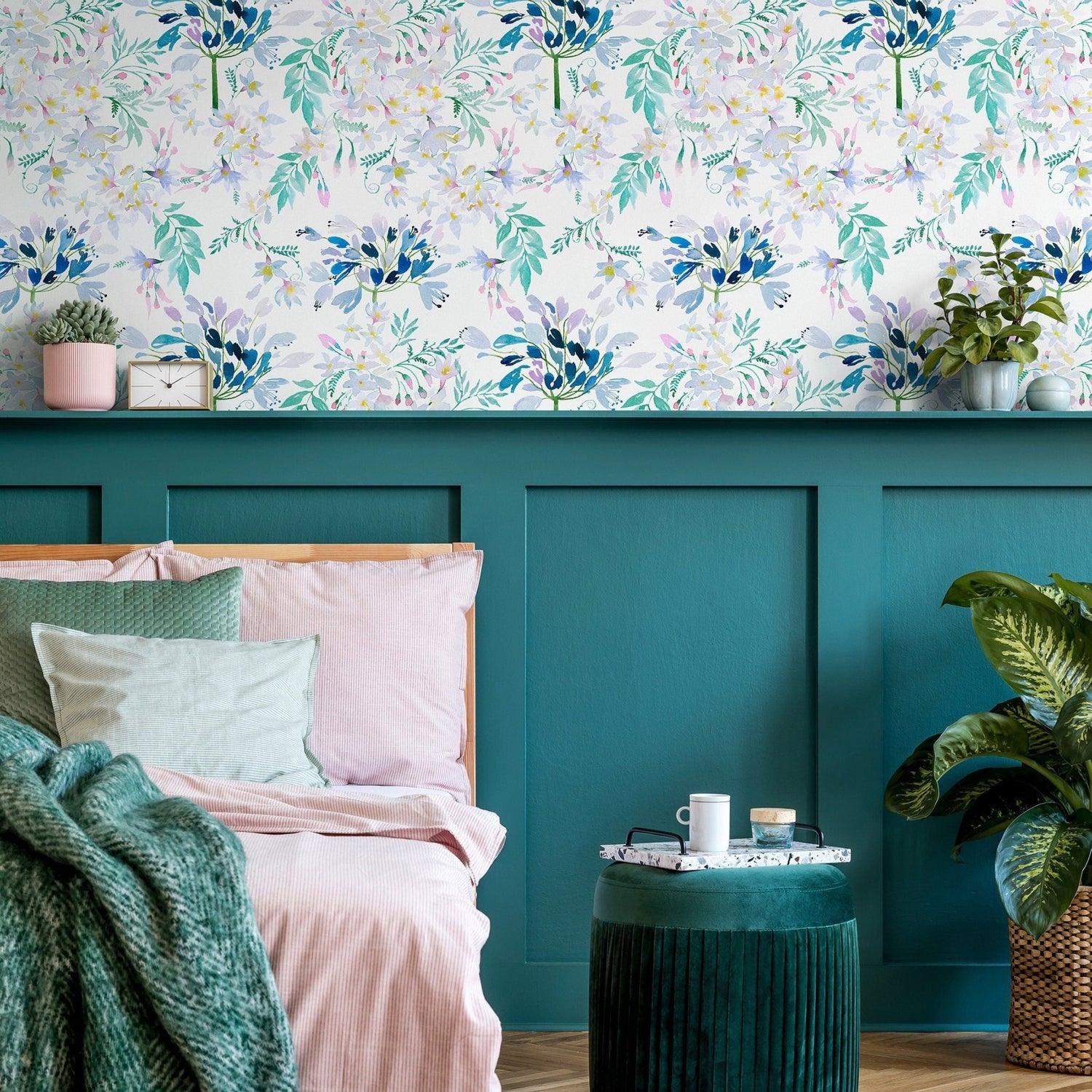 Watercolor Flowers Wallpaper - Removable Wallpaper Peel and Stick Wallpaper Wall Paper Wall Mural - B333 - WallTrend