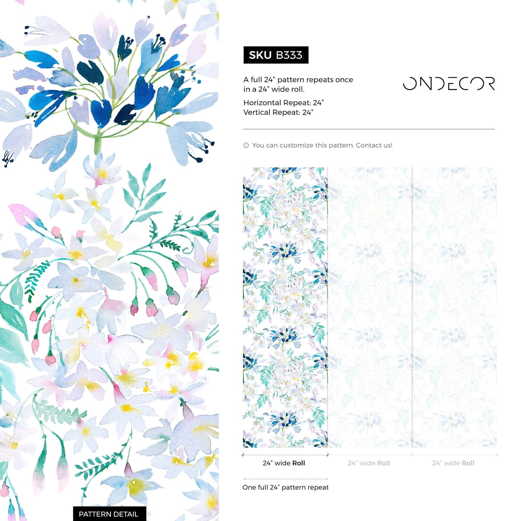Watercolor Flowers Wallpaper - Removable Wallpaper Peel and Stick Wallpaper Wall Paper Wall Mural - B333 - WallTrend