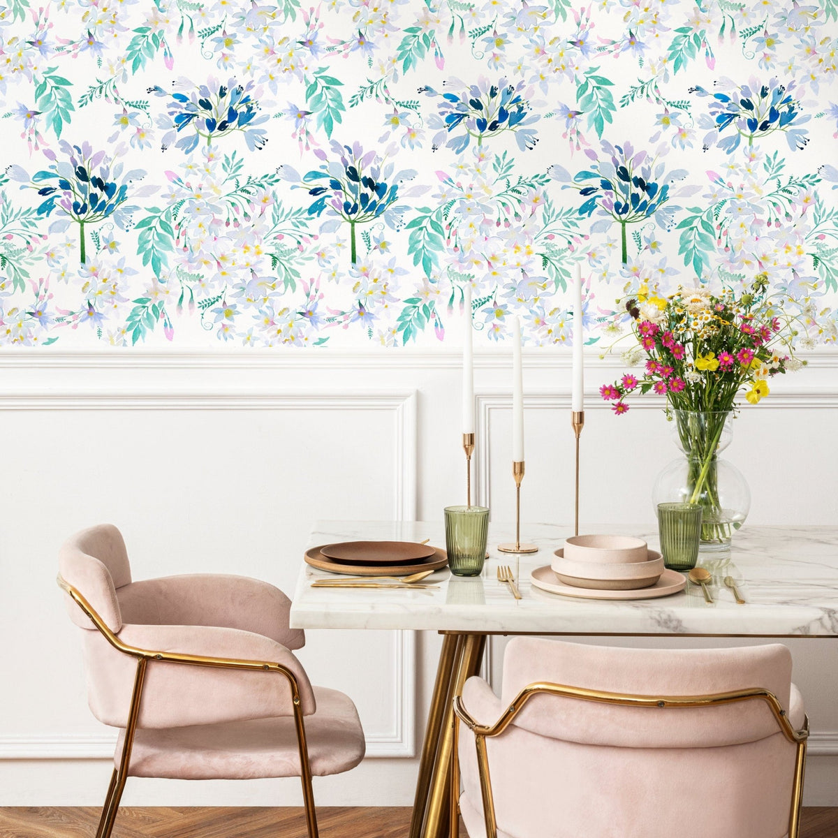 Watercolor Flowers Wallpaper - Removable Wallpaper Peel and Stick Wallpaper Wall Paper Wall Mural - B333 - WallTrend