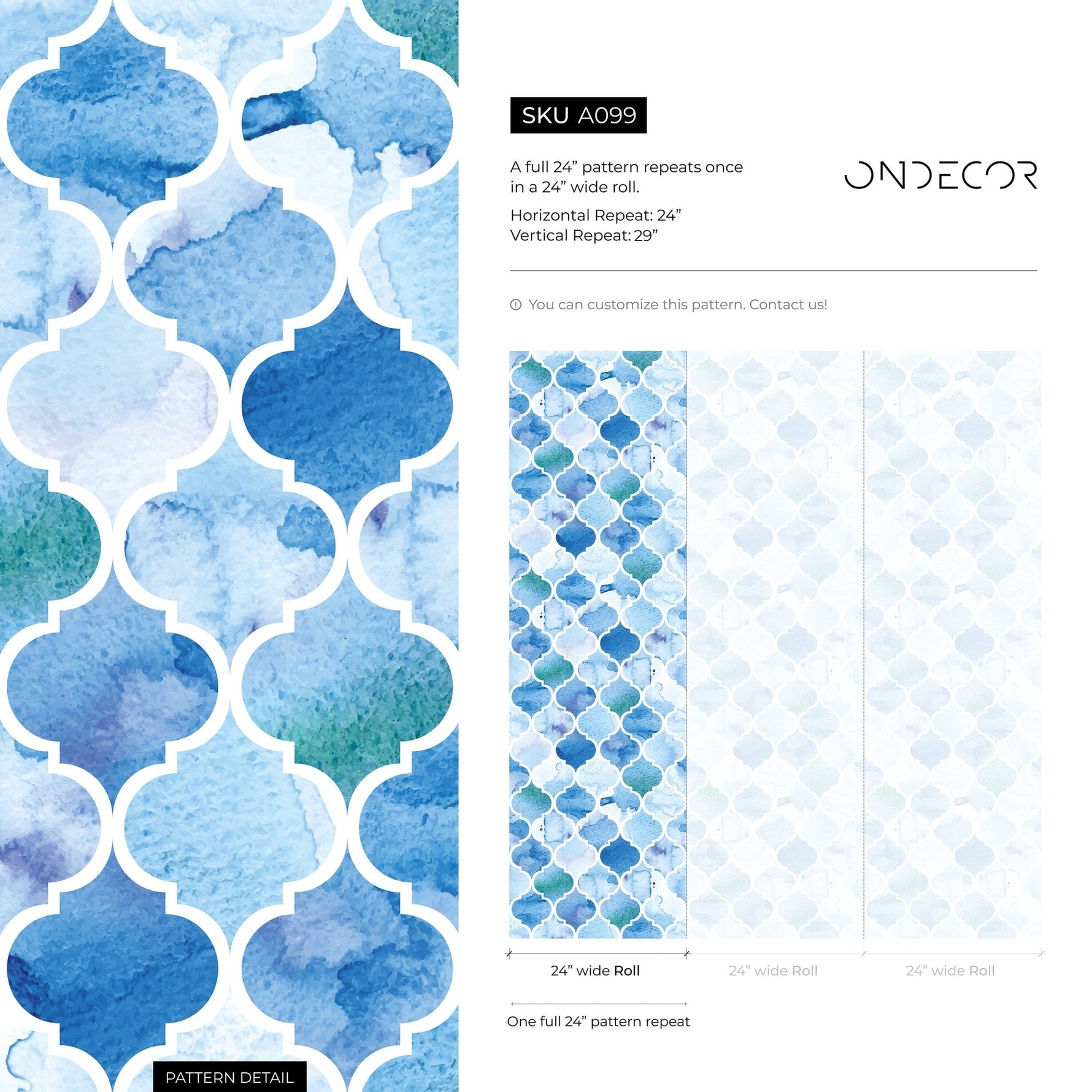 Watercolor Moroccan Tiles Wallpaper - A099 - WallTrend