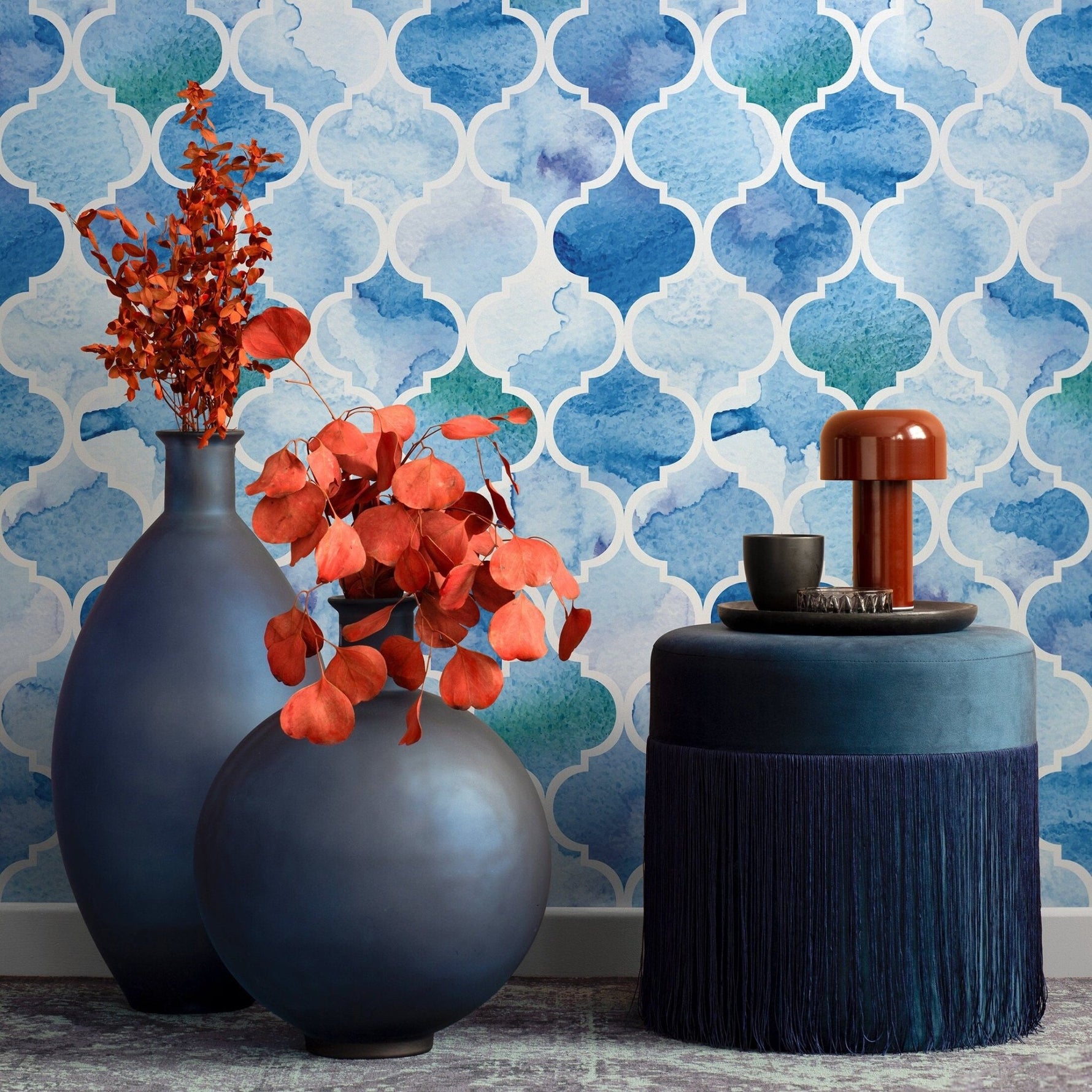 Watercolor Moroccan Tiles Wallpaper - A099 - WallTrend