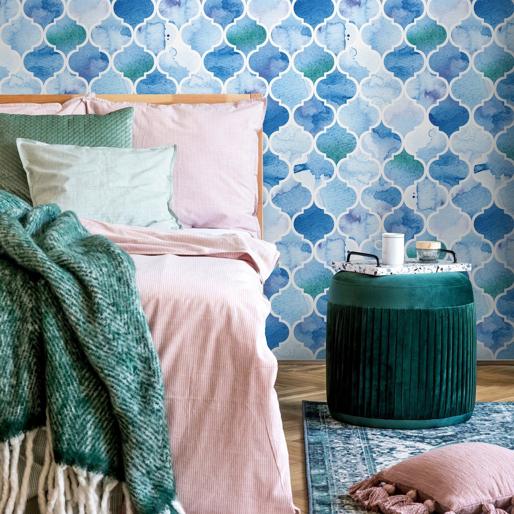 Watercolor Moroccan Tiles Wallpaper - A099 - WallTrend