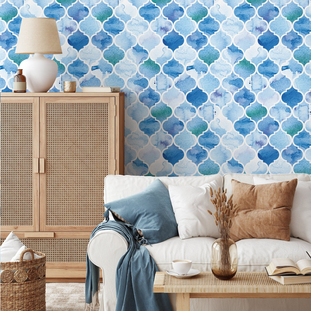 Watercolor Moroccan Tiles Wallpaper - A099 - WallTrend