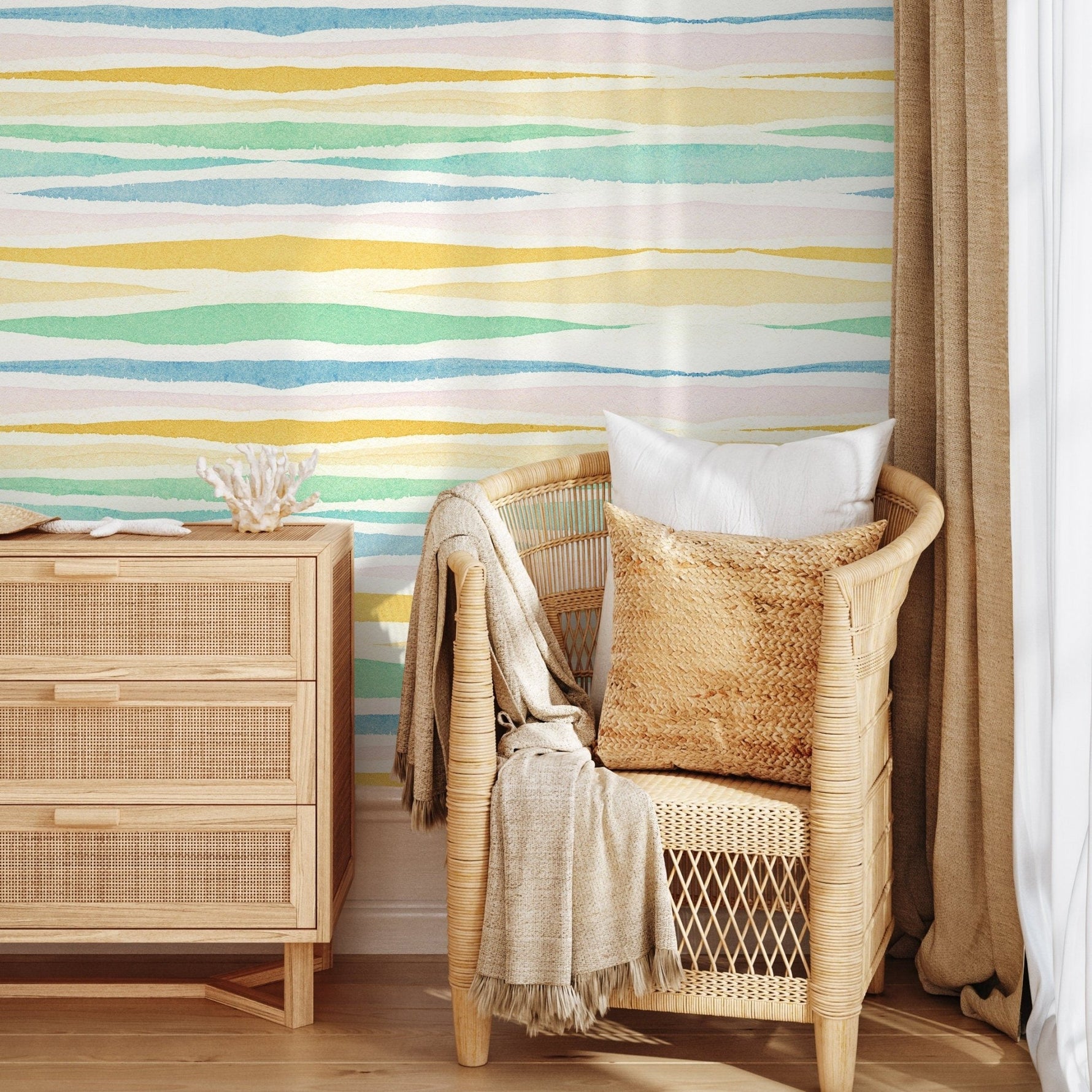 Watercolor Striped Harmony Wallpaper - A133 - WallTrend