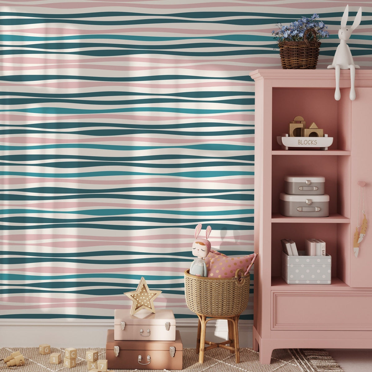Wavy Lines Pastel Elegance Wallpaper - D487 - WallTrend