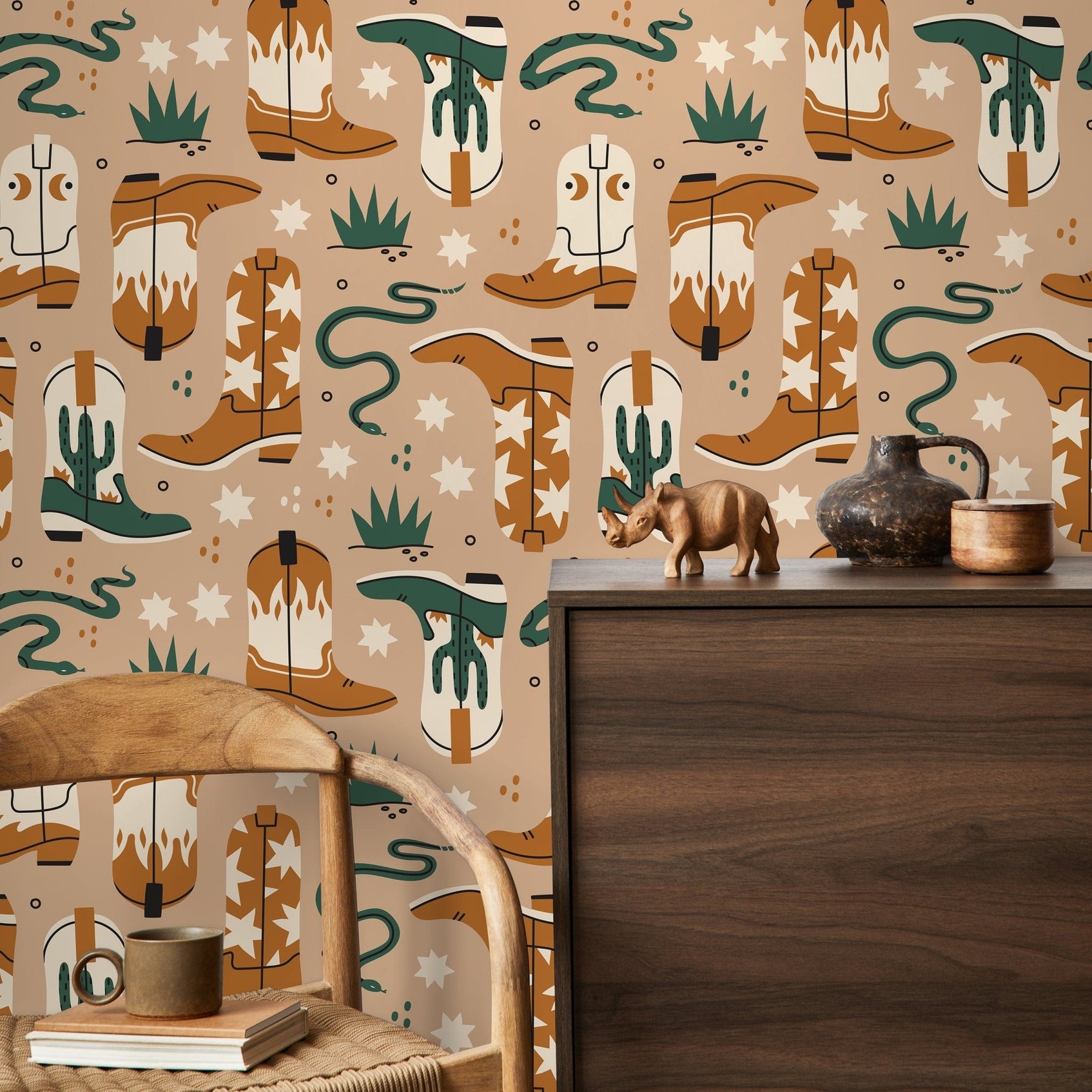 Western Boots and Cacti Wallpaper - C704 - WallTrend