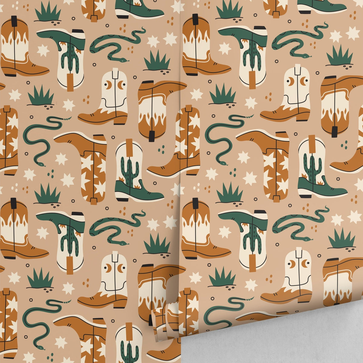 Western Boots and Cacti Wallpaper - C704 - WallTrend
