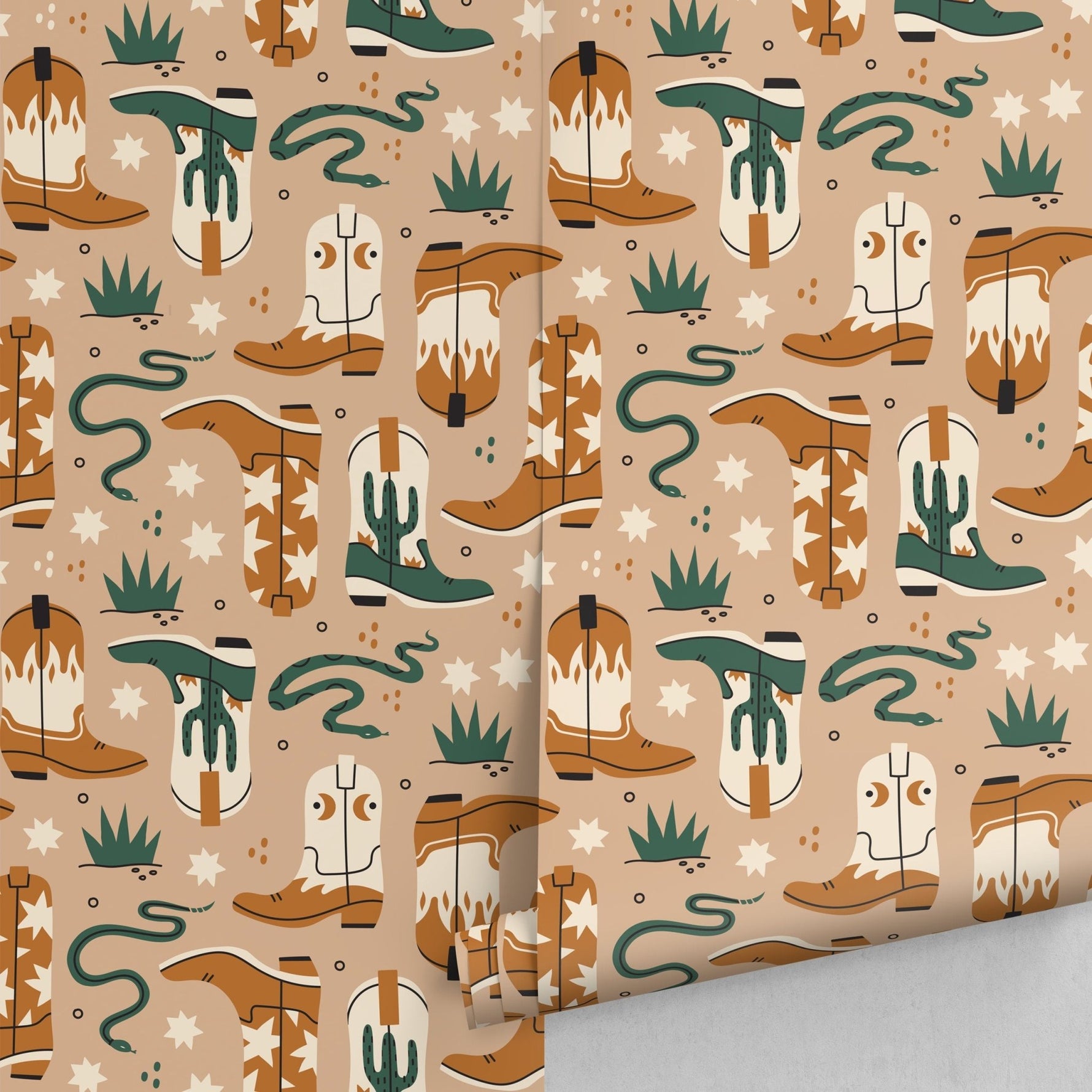 Western Boots and Cacti Wallpaper - C704 - WallTrend