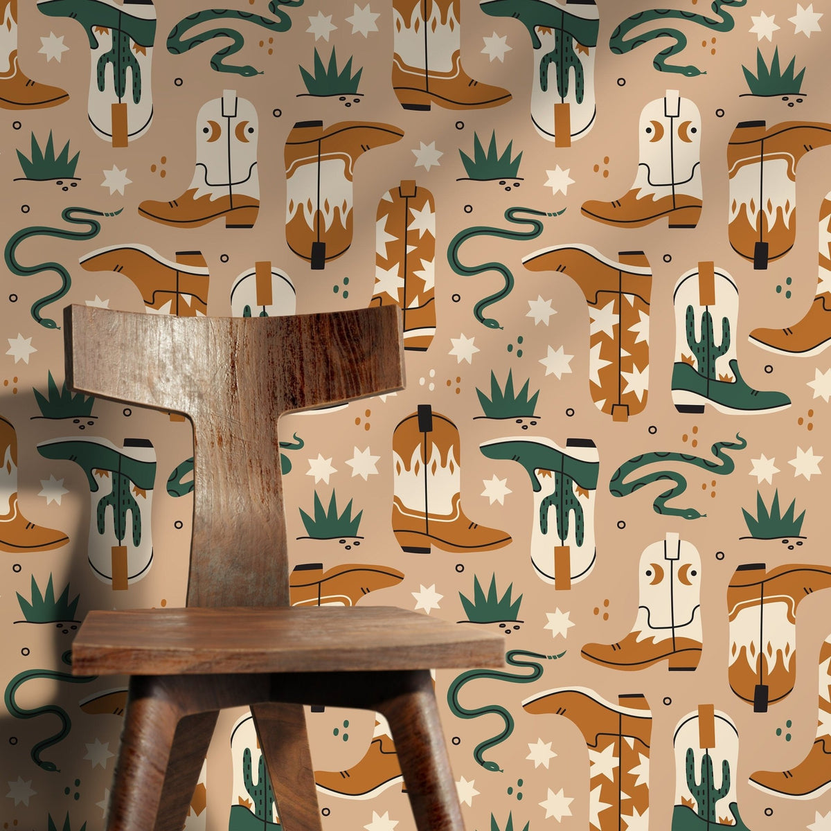 Western Boots and Cacti Wallpaper - C704 - WallTrend