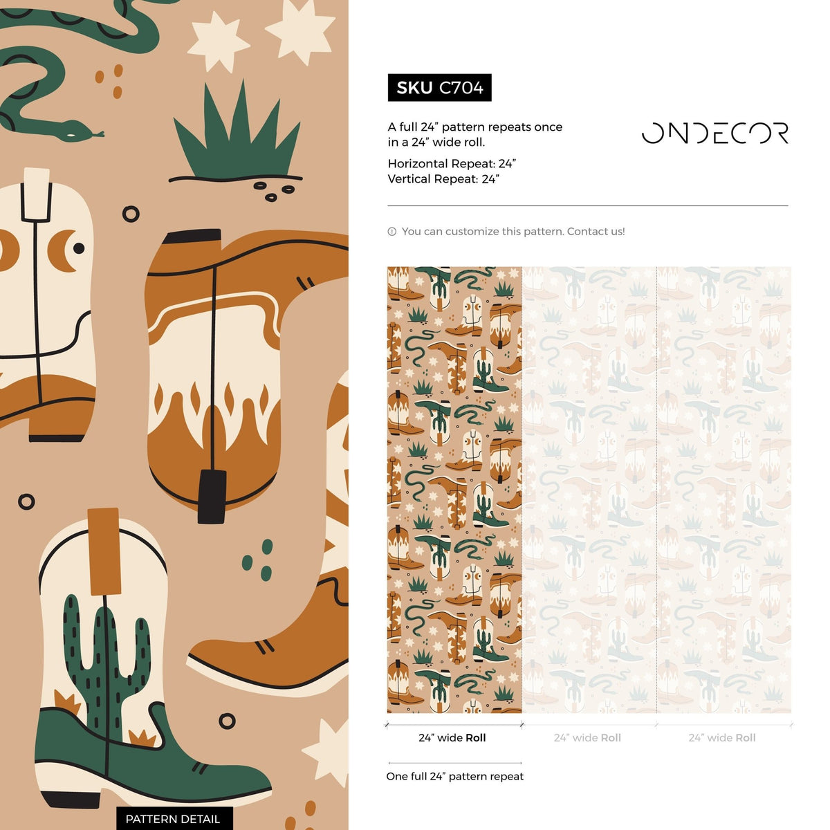 Western Boots and Cacti Wallpaper - C704 - WallTrend