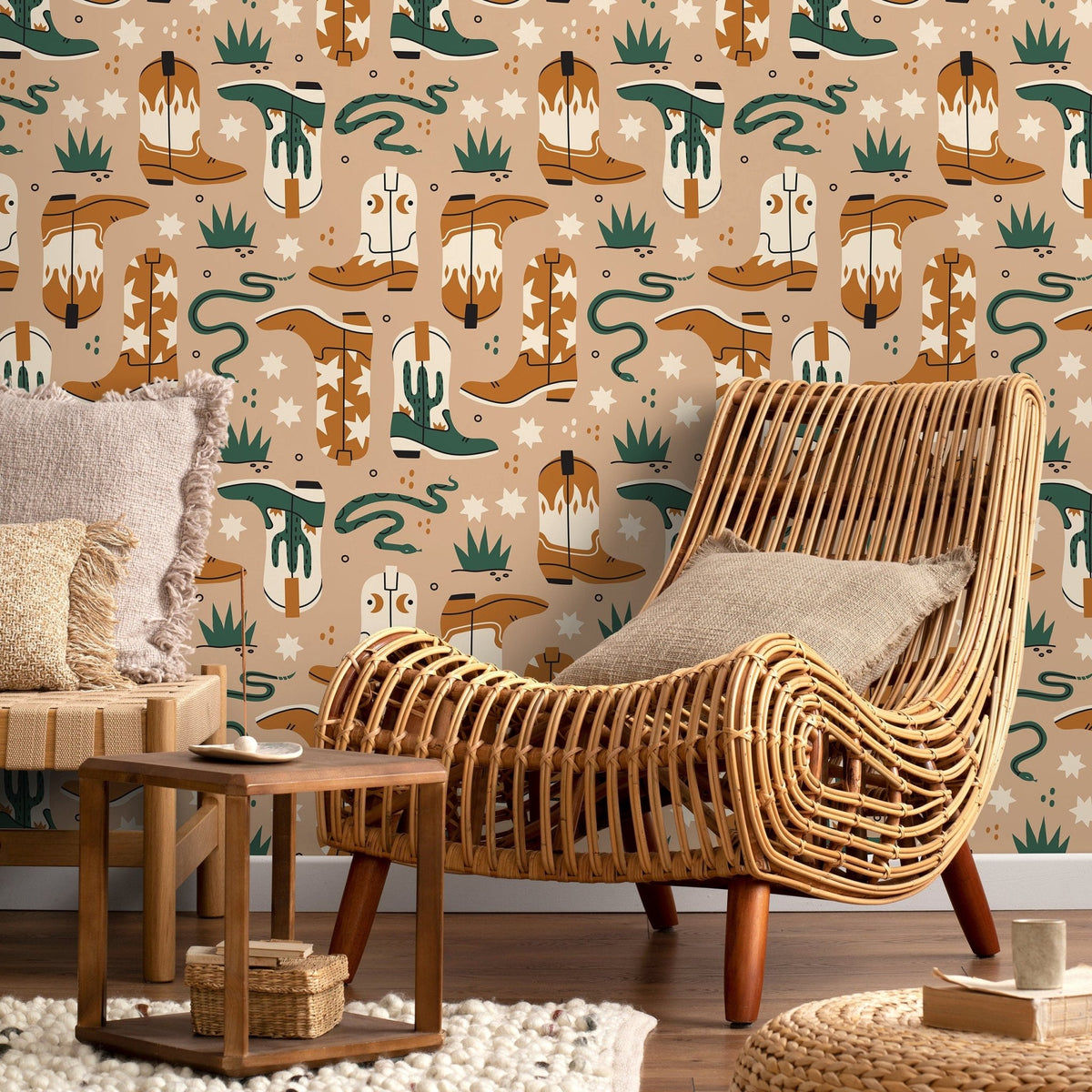 Western Boots and Cacti Wallpaper - C704 - WallTrend