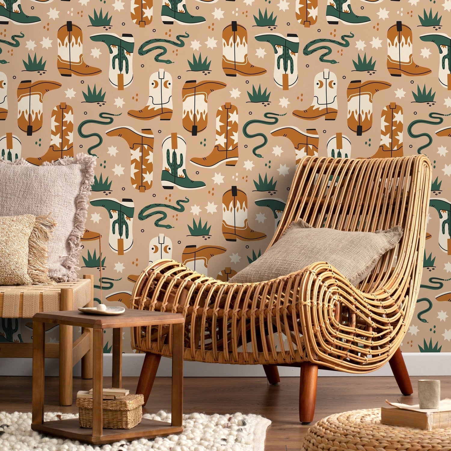 Western Boots and Cacti Wallpaper - C704 - WallTrend