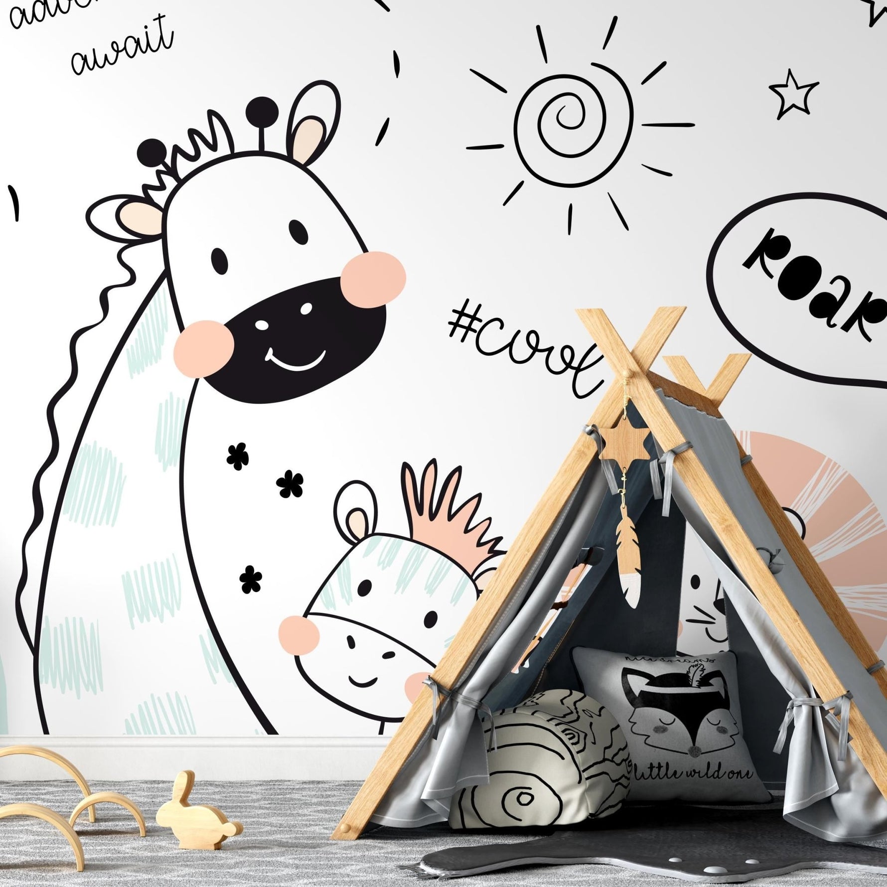 Whimsical Animal Doodles Wallpaper - B723 - WallTrend