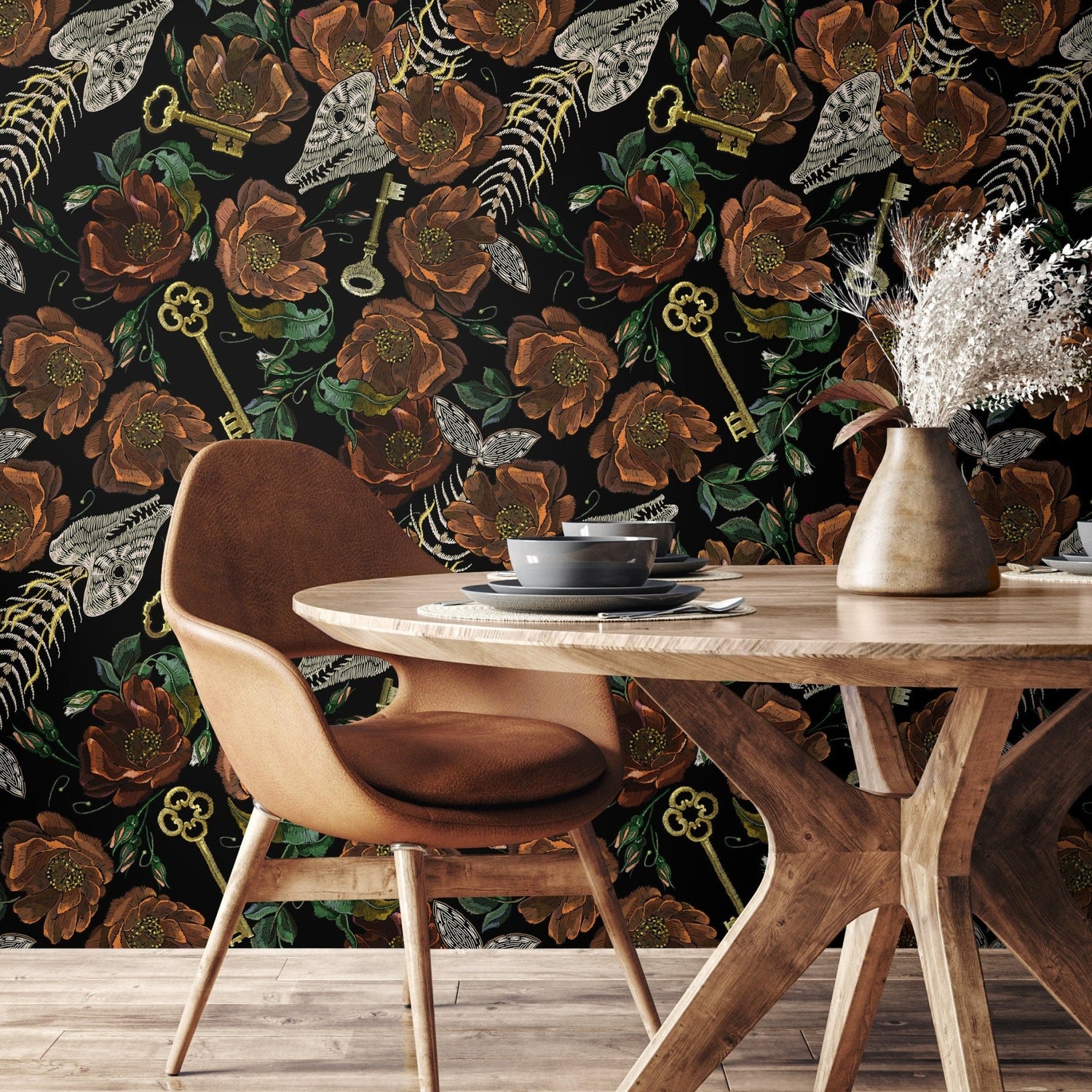 Whimsical Floral Wallpaper Fish Skeleton Wallpaper Peel and Stick and Traditional Wallpaper - D919 - WallTrend