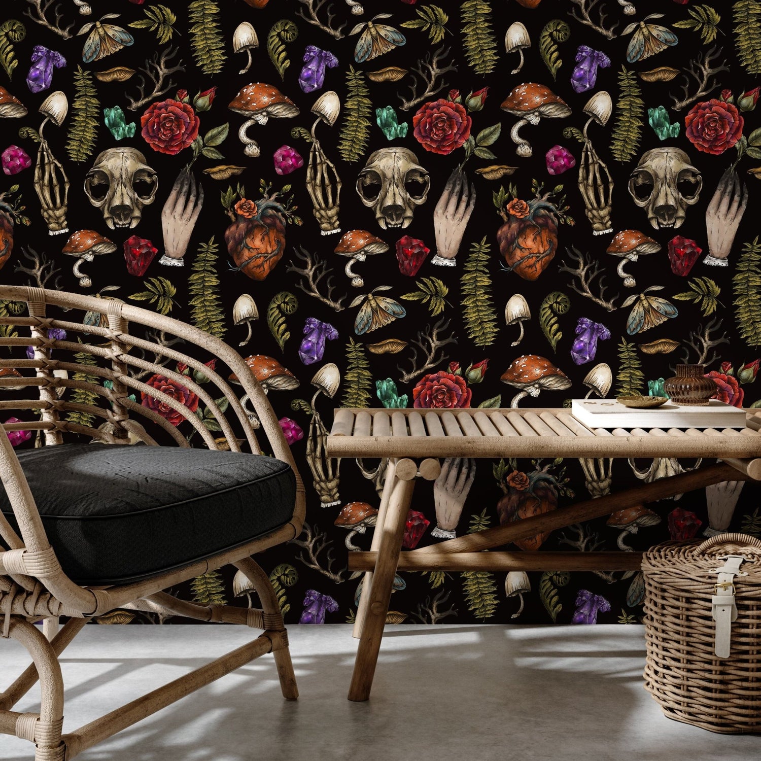Whimsical Wallpaper Wallpaper Dark Botanical Wallpaper Peel and Stick and Traditional Wallpaper - D931 - WallTrend