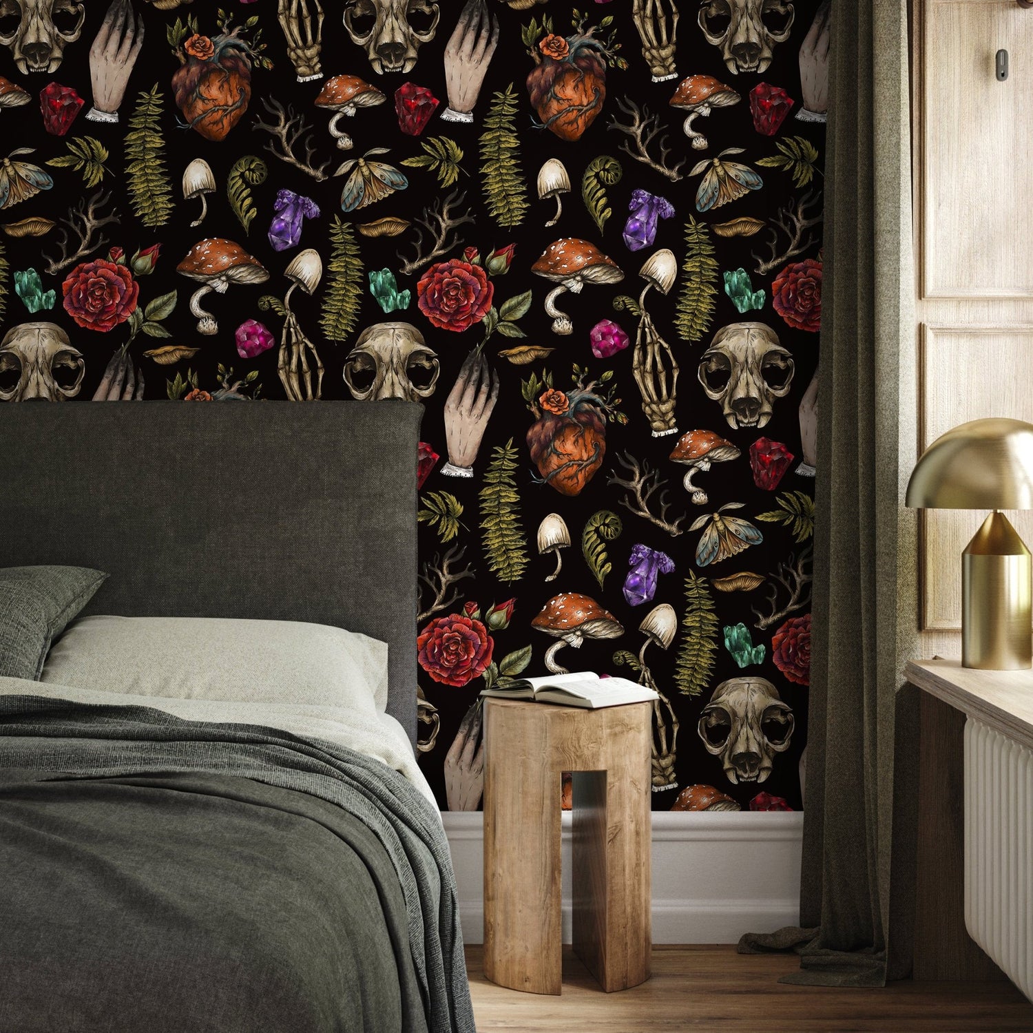 Whimsical Wallpaper Wallpaper Dark Botanical Wallpaper Peel and Stick and Traditional Wallpaper - D931 - WallTrend