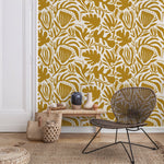 Yellow Abstract Floral Wallpaper Modern Wallpaper Peel and Stick and Traditional Wallpaper - D708 - WallTrend