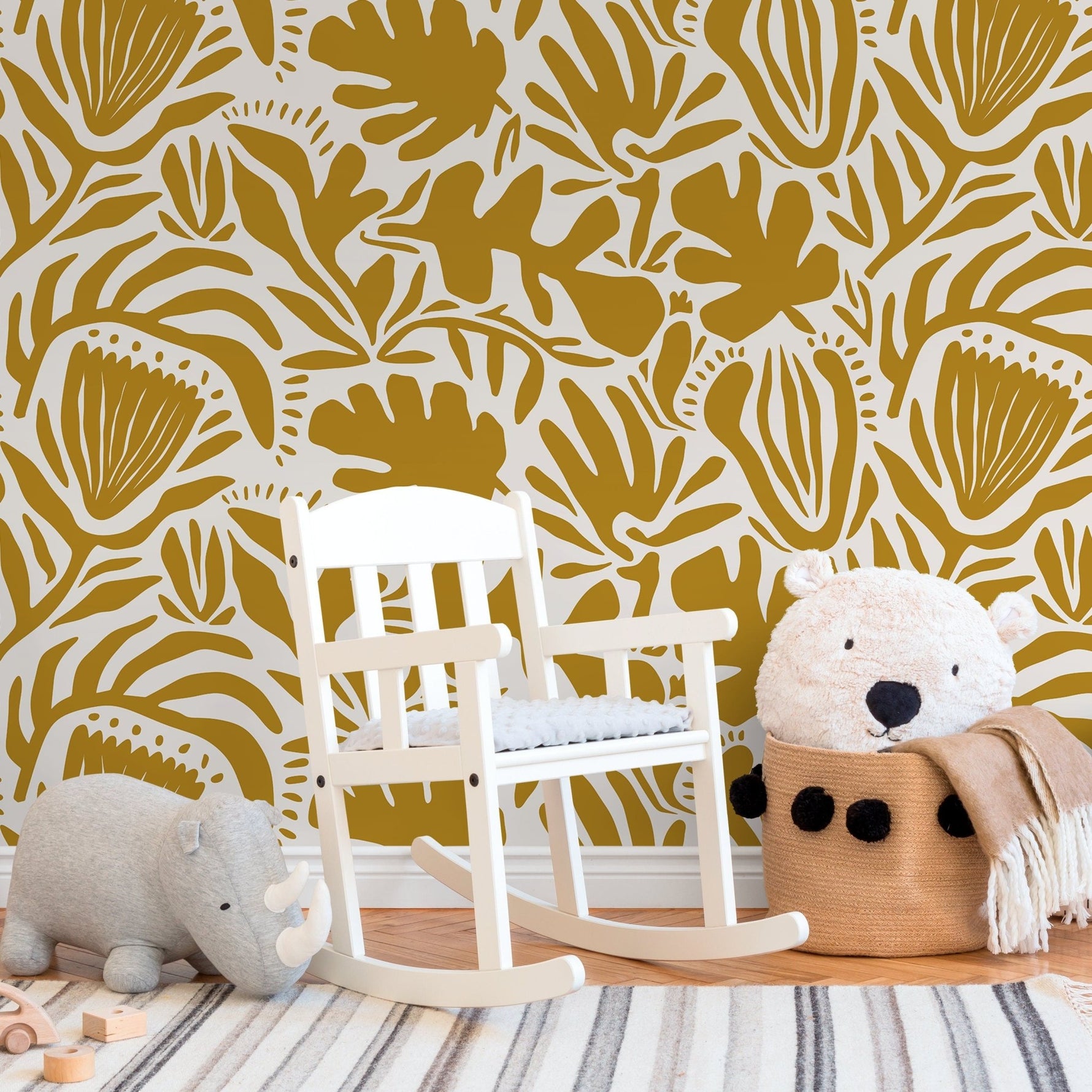 Yellow Abstract Floral Wallpaper Modern Wallpaper Peel and Stick and Traditional Wallpaper - D708 - WallTrend