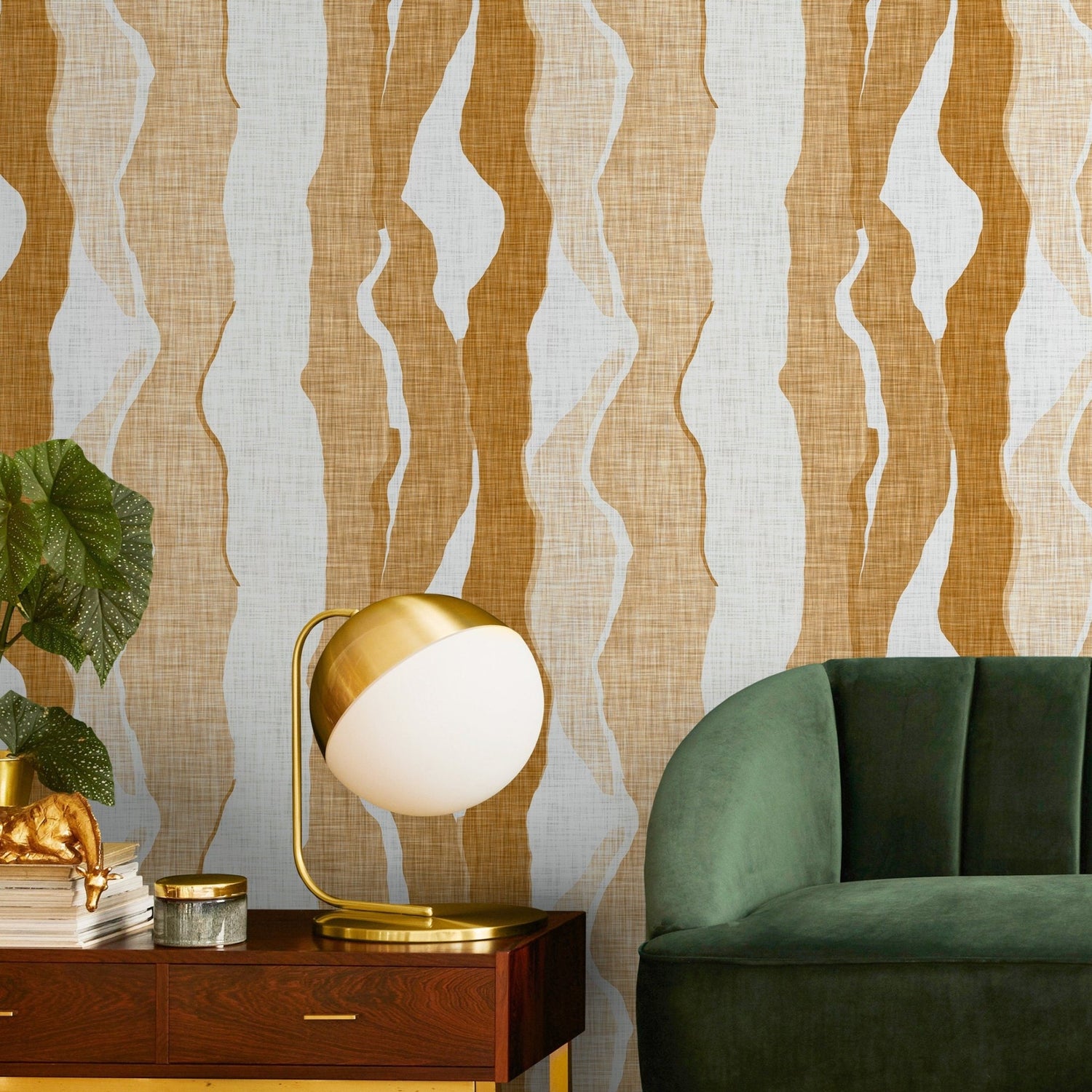 Yellow Abstract Waves Wallpaper Modern Wallpaper Peel and Stick and Traditional Wallpaper - D836 - WallTrend