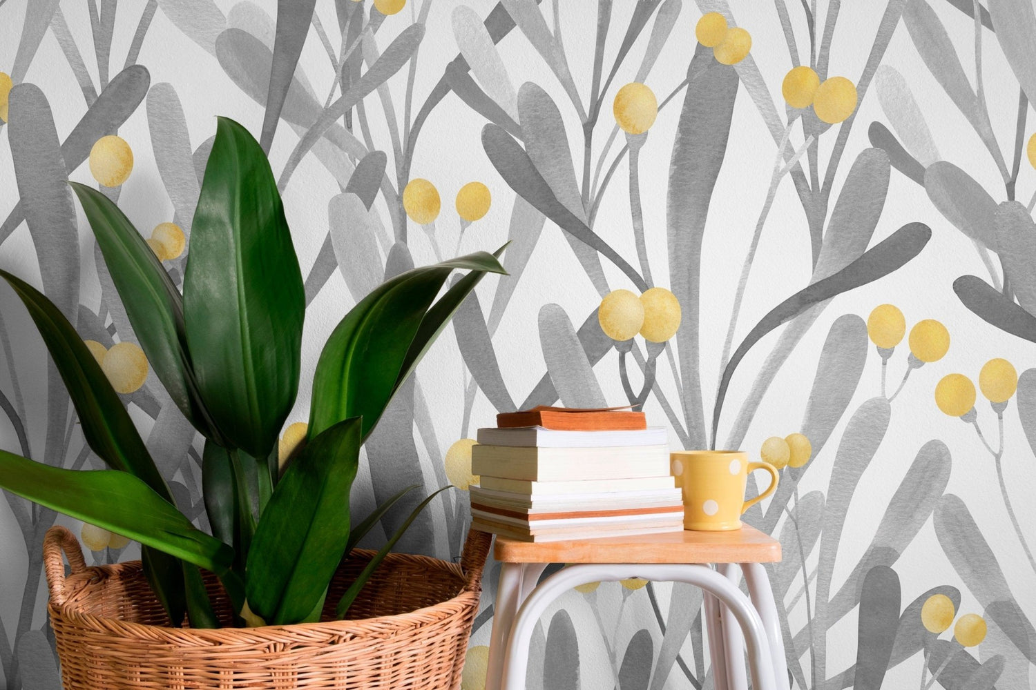 Yellow and Grey Floral Wallpaper - X062 - WallTrend