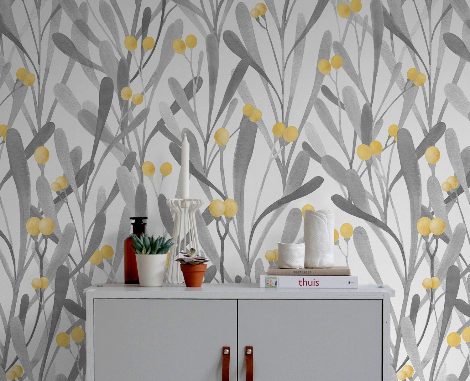 Yellow and Grey Floral Wallpaper - X062 - WallTrend