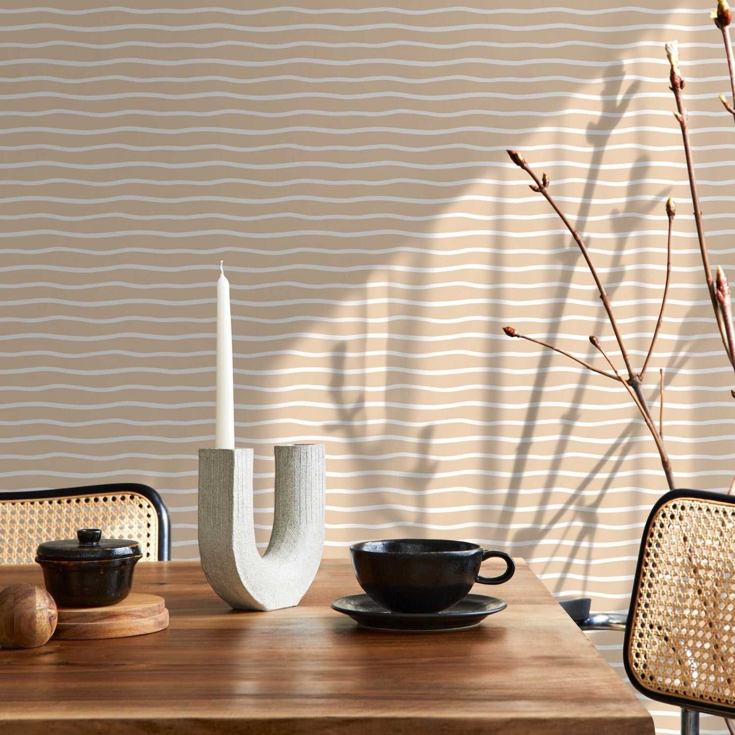 Yellow Minimalist Lines Wallpaper Boho Wallpaper Peel and Stick and Traditional Wallpaper - D748 - WallTrend