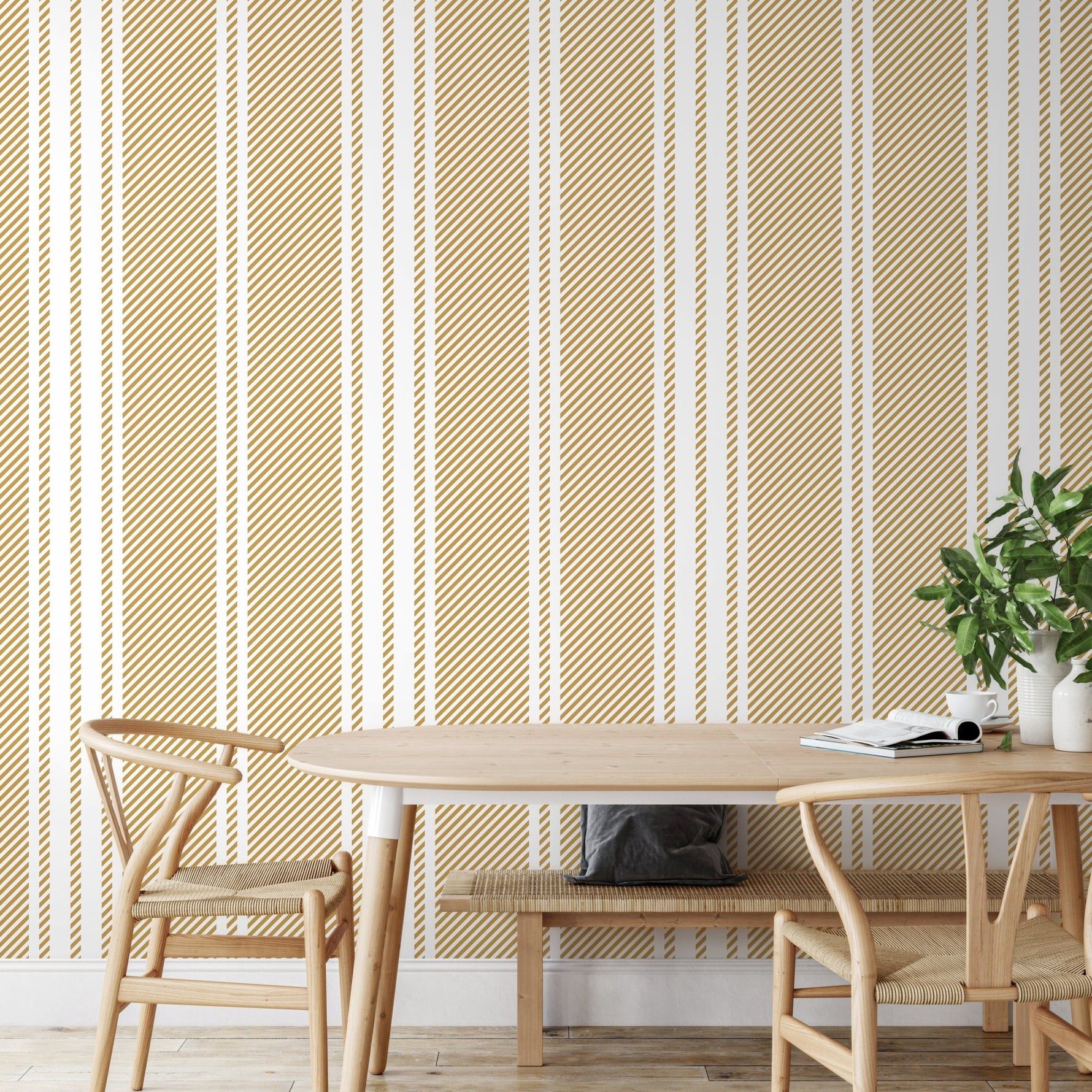 Yellow Striped Wallpaper Farmhouse Wallpaper Peel and Stick and Traditional Wallpaper - D784 - WallTrend