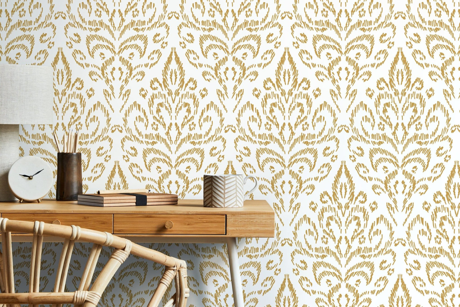Yellow Vintage Wallpaper / Peel and Stick Wallpaper Removable Wallpaper Home Decor Wall Art Wall Decor Room Decor - D358 - WallTrend